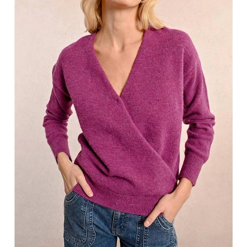 NEW MOLLY BRACKEN soft knit wrap sweater in purple
